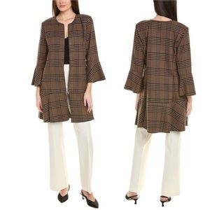 CAbi Flounce Jacket Tartan Plaid Small Bell Sleeves Zip Neutral Tones 3902